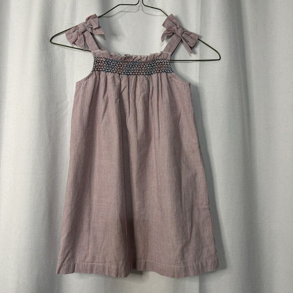 Crown And Ivy Kids Girls Size 5 Red White Blue Stripe Smocked Dress Bow Straps
